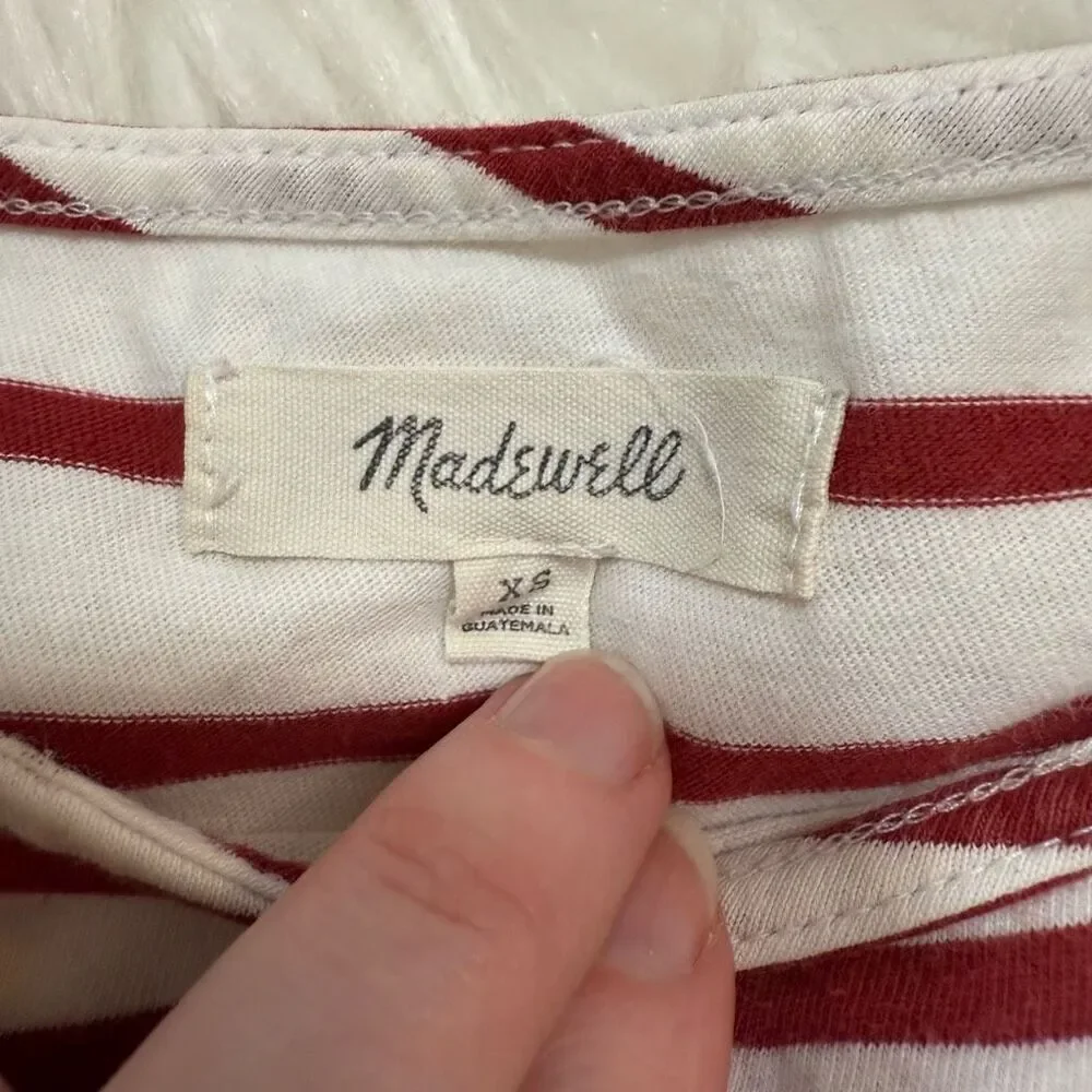 Madewell Cream Red Stripe Top Shirt Short Extra Small XS Wide Boat